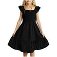 thumbnail image 1 of CAICJ98 Girl's 2025 Summer Dresses Smocked Flutter Sleeve A Line Sundresses for Toddler Girls Swing Mini Casual Party Dresses Black,11-12 Years, 1 of 4