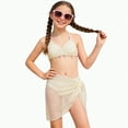 thumbnail image 1 of CAICJ98 Girl's 3 Piece Swimsuits with Cover Up Skirt Halter Triangle Bathing Suits for Girls Bikini Set (11-12 Years,Beige), 1 of 7