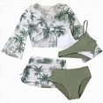 thumbnail image 1 of CAICJ98 Girl's 4 Piece Color Block Swimsuit and Coverup Set Tree Print Boho Bathing Suits for Girls Swimwear (9-10 Years,Dark Green), 1 of 8