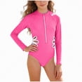 thumbnail image 1 of CAICJ98 Girl's One Piece Rash Guard Long Sleeve Swimsuits Cut Out Zipper Bathing Suit for Girls Swimwear (Pink,11-12 Years), 1 of 3