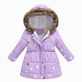 thumbnail image 1 of CAICJ98 Girl's Winter Coat Jacket Hooded Kids Toddler Flower Print Parka Outwear Warm Cotton Puffer Hooded Jacket (Light Purple,4-5 Years), 1 of 3