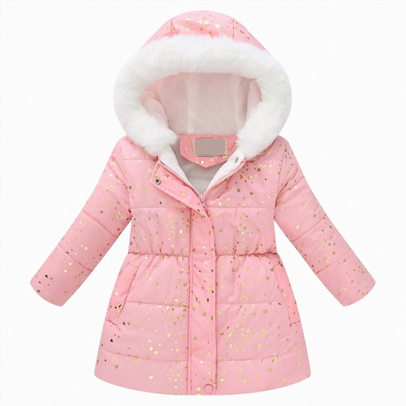 CAICJ98 Girl's Winter Coat Jacket Hooded Kids Toddler Flower Print Parka Outwear Warm Cotton Puffer Hooded Jacket (Rose Gold,11-12 Years)