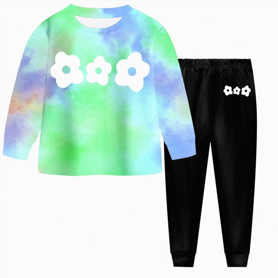 CAICJ98 Girls 2 Piece Outfits Tie Dye Long Sleeve Sweatshirt Tops and Sweatpants Toddler Kids Fall Winter Clothes Set,Size 7-8 Years