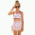 thumbnail image 1 of CAICJ98 Girls' 3 Piece Set Bow Print Bikini Swimsuit with Drawstring Beach Skirt Cute Ruched Bathing Suits for Girls Swimwear (10Y,Red), 1 of 6