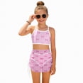 thumbnail image 1 of CAICJ98 Girls' 3 Piece Set Bow Print Bikini Swimsuit with Drawstring Beach Skirt Cute Ruched Bathing Suits for Girls Swimwear (8Y,Pink), 1 of 5