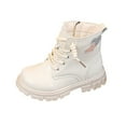 thumbnail image 1 of CAICJ98 Girls Ankle Booties Kids Unisex Lace Up Outdoor Autumn Winter Shoes Hiking Water Resistant Work Boots for Kids White (Little Kid/Big Kid),2.5, 1 of 7