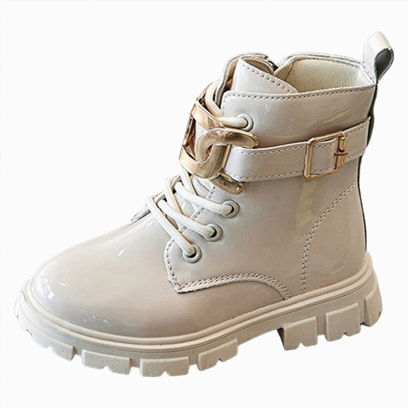 CAICJ98 Girls Ankle Boots Leather Lace Up Riding Boots Side Zipper Booties Punk Goth Lug Sole Combat Boots Girls (Toddler/Little Kid/Big Kid),13.5