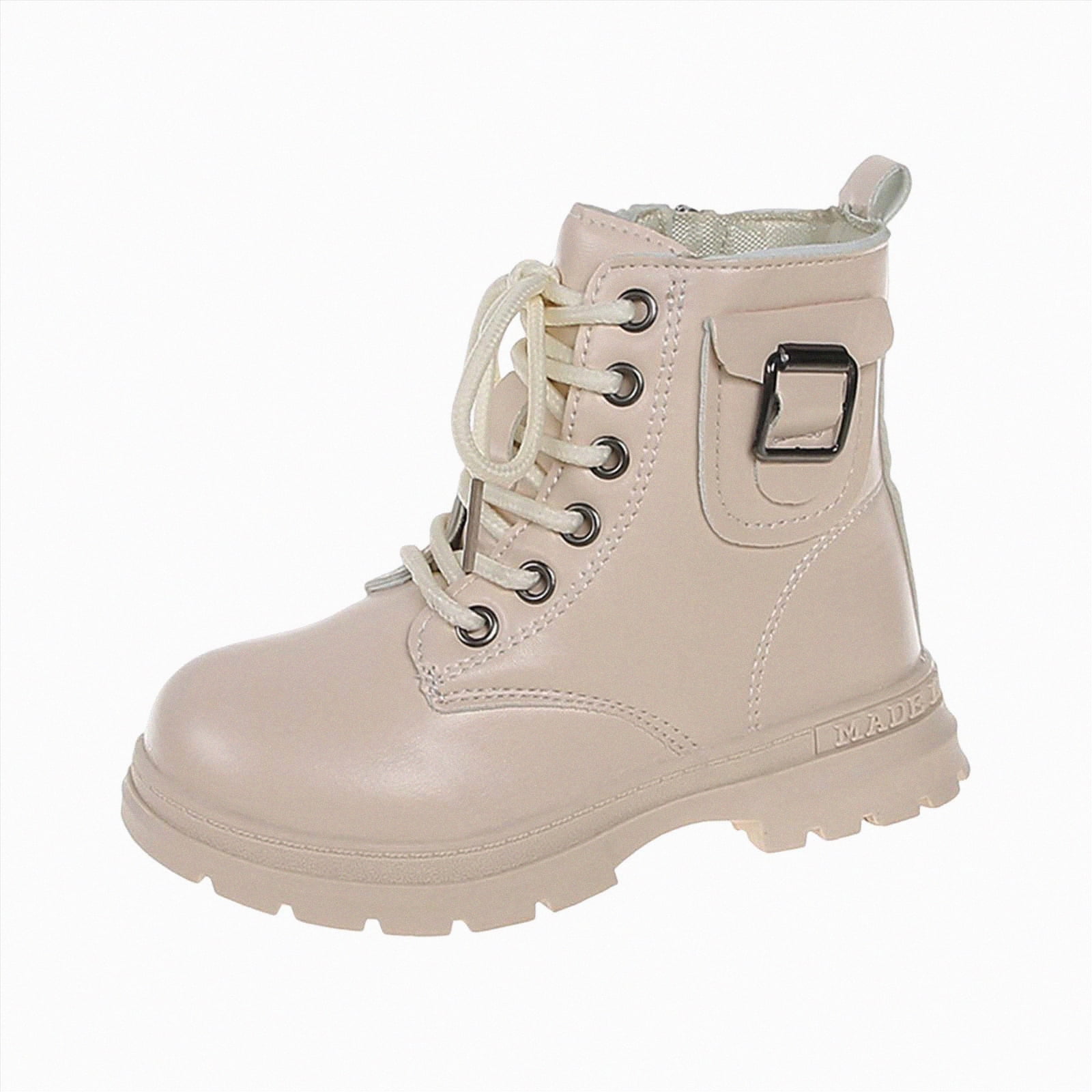 CAICJ98 Girls Ankle Boots Side Zipper Riding Boots with Lace Up