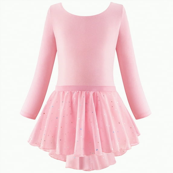 CAICJ98 Girls Ballet Leotards Toddler Long Sleeve Crisscross Back Dance Dress Outfit with Removable Shiny Skirt Combo (8-9 Years,Red)