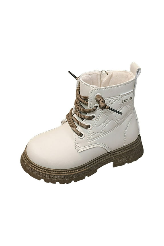 Girls Boot Kids Lace Up Waterproof Combat Glitter Shoes With Side Zipper Work Boots for Kids Beige (Toddler/Little Kid),12
