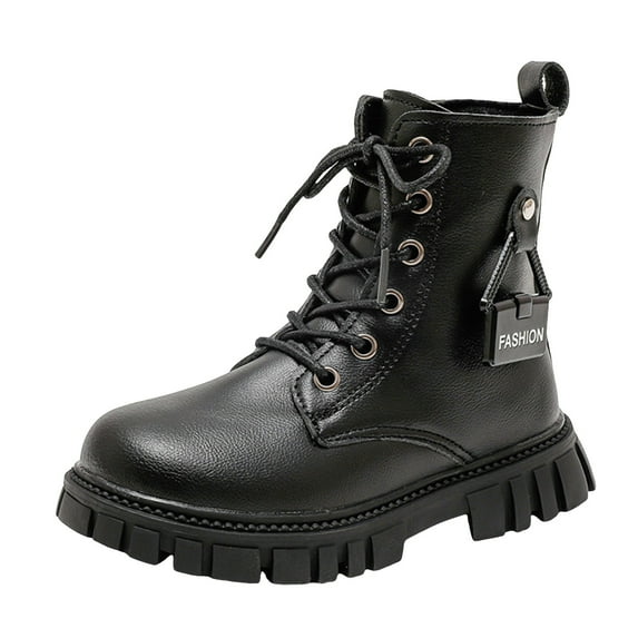 CAICJ98 Girls Boots Hiking Outdoor Waterproof Lace-up Comfort Urban Styled Work Boots for Kids Black (Little Kid/Big Kid),2.5