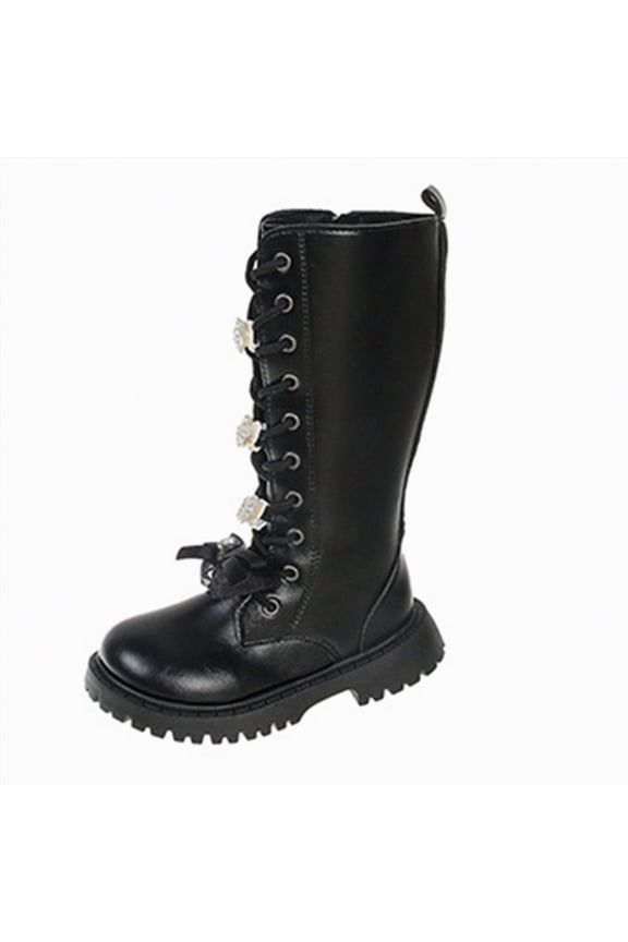 Girls' Boots Knee High Lace Up Side Zipper Mid Calf Combat Boots Sparkly Rainbow Winter Horse Riding Boots Kids (Little Kid/Big Kid),13.5