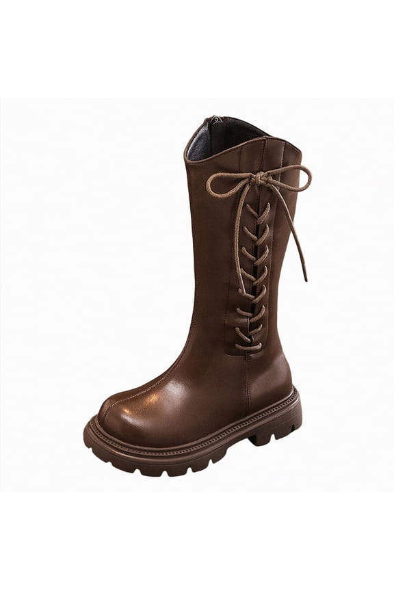 Girls Boots Knee High Lace Up Side Zipper Mid Calf Combat Boots Sparkly Rainbow Winter Kids Riding Boots (Toddler/Little Kid/Big Kid),1.5