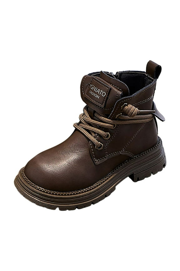 Girls Boots Lace Up Combat Boot Side Zipper Comfortable Boots Boys Brown (Little Kid/Big Kid),12