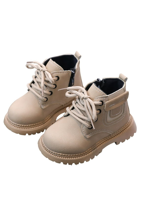 Girls Boots Lace Up Combat Boot Side Zipper Comfortable Kids Boots Boys Beige (Toddler/Little Kid),7