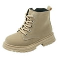 thumbnail image 1 of CAICJ98 Girls Boots Lace Up Combat Boot Side Zipper Comfortable Toddler Boots Boy Khaki (Little Kid/Big Kid),13.5, 1 of 7