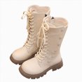 thumbnail image 1 of CAICJ98 Girls Boots Leather Knee High Boots with Side Zipper Fashion Round Toe Comfortable Low Heel Lace Up Combat Boots Lug Sole Motorcycle Riding Boots for Girls (Little Kid/Big Kid),1.5, 1 of 7