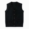 thumbnail image 1 of CAICJ98 Girls Boys Uniform Cotton V-Neck Sweater Vest Knit Sweater Cardigan with Button Fall Clothes (Black,11-13 Years), 1 of 4