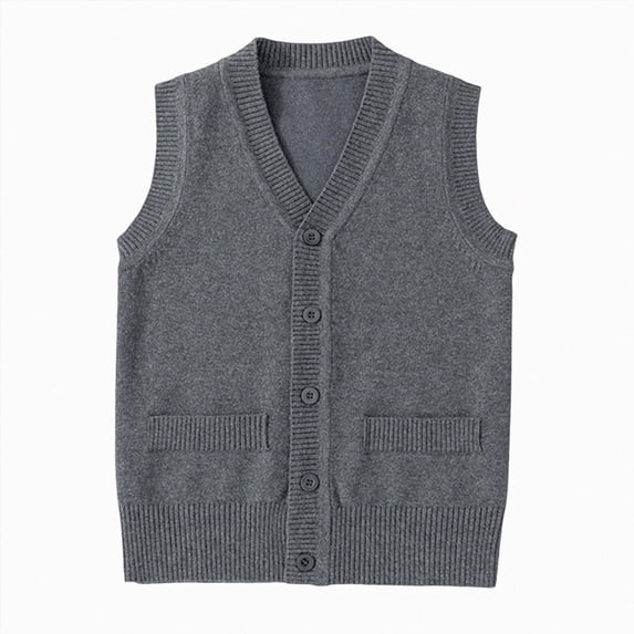 CAICJ98 Girls Boys Uniform Cotton V-Neck Sweater Vest Knit Sweater Cardigan with Button Fall Clothes (Dark Gray,5-7 Years)