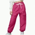 thumbnail image 1 of CAICJ98 Girls Cargo Pants Elastic Waist Jogger Pants with Multi Pockets Cotton Girls Cargo Pants (Hot Pink,5-6 Years), 1 of 6