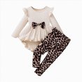 thumbnail image 1 of CAICJ98 Girls Clothes Ruffle Shoulder High Low Hem Long Sleeve Top and Floral Print Pants 2 Piece Fall Winter Outfits for Toddler Kids Girls Clothing Set,(Beige,5-6 Years), 1 of 5