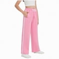 thumbnail image 1 of CAICJ98 Girls Cotton Sweatpants Side Striped Wide Leg Pants with Pockets Sports Trousers Girl Sweatpants (Pink,5-6 Years), 1 of 7