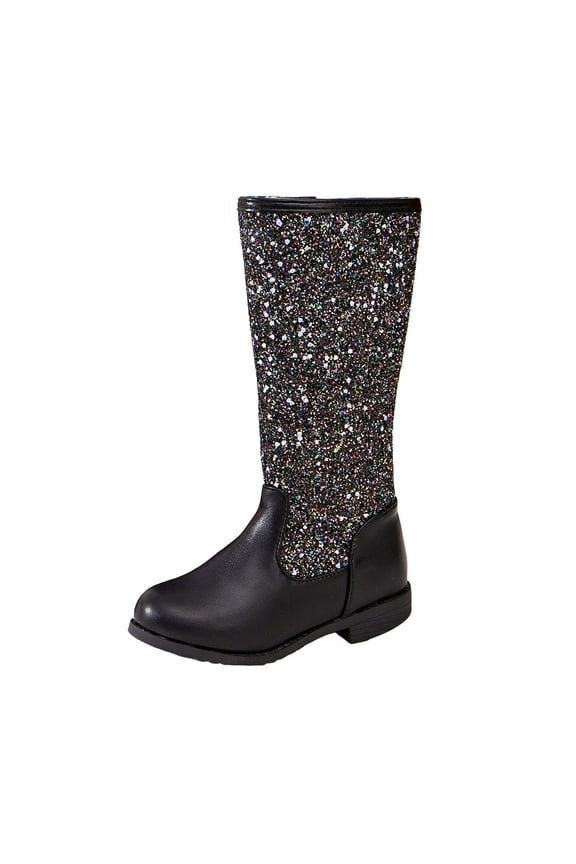 Girls Cowboy Boots Mid Calf Glitter Toddler Cowgirl Boots Kids Western Riding Shoes Black,13(Toddler/Little Kid/Big Kid)