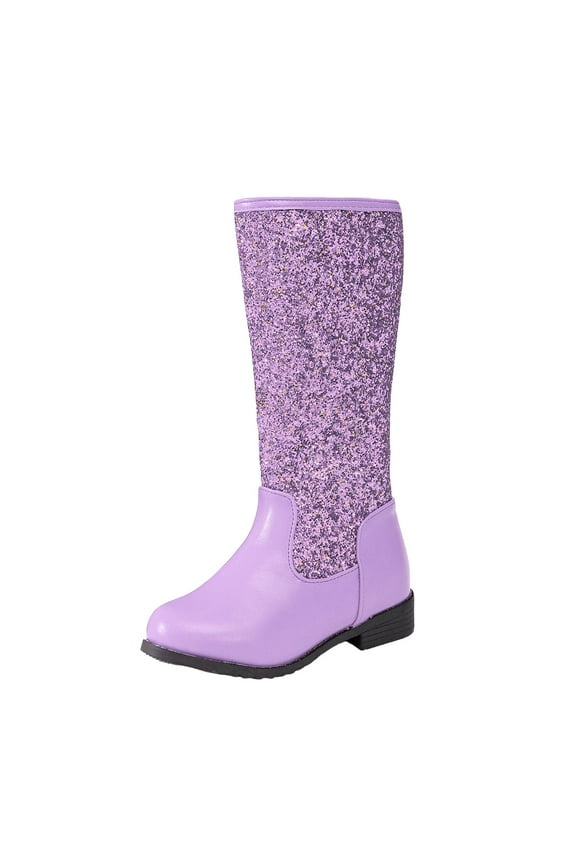 Girls Cowboy Boots Mid Calf Glitter Toddler Cowgirl Boots Kids Western Riding Shoes Purple,2.5(Toddler/Little Kid/Big Kid)