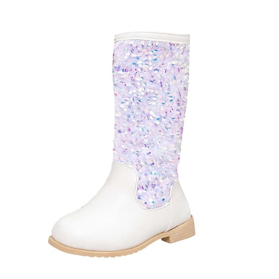 CAICJ98 Girls Cowboy Boots Mid Calf Glitter Toddler Cowgirl Boots Kids Western Riding Shoes White,2(Toddler/Little Kid/Big Kid)