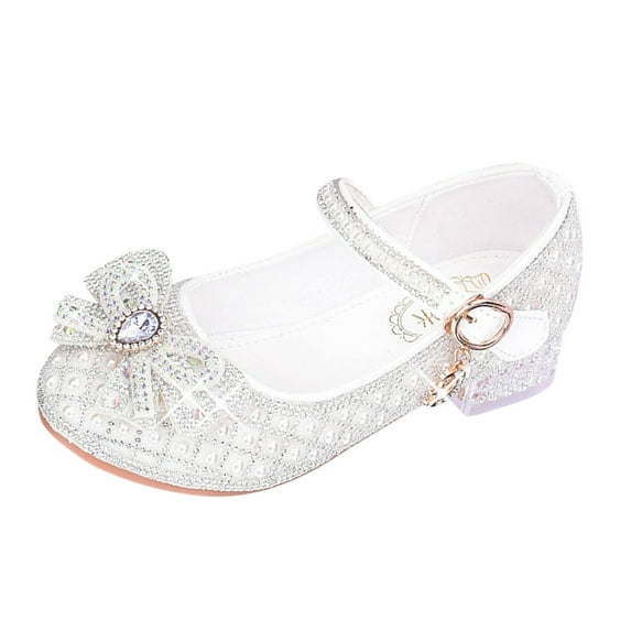 CAICJ98 Girls Dress Shoes Flower Girl Shoes Mary Jane Low Heels Wedding Princess Shoes White,2(Little Kid/Big Kid)