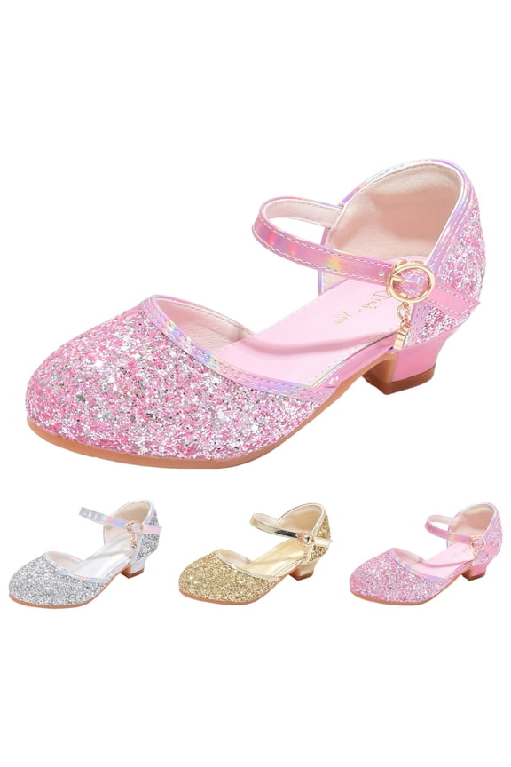 Girls Dress Shoes Glitter Sequins Low Heels Pumps Princess Party Dance Shoes Rhinestone Sandals Girls (Little Kid/Big Kid),3