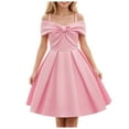 thumbnail image 1 of CAICJ98 Girls Elegant Dress Special Occasion Satin Gowns for Toddler Girls Off Shoulder A-Line Party Princess Dresses Pink,2-3 Years, 1 of 7
