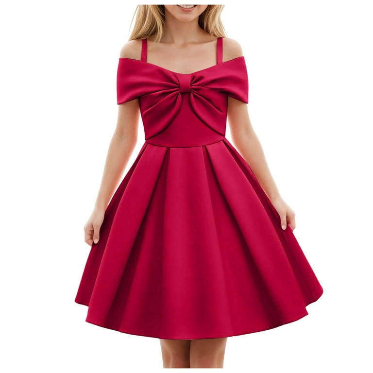 CAICJ98 Girls Elegant Dress Special Occasion Satin Gowns for Toddler Girls  Off Shoulder A-Line Party Princess Dresses Red,5-6 Years - Walmart.com
