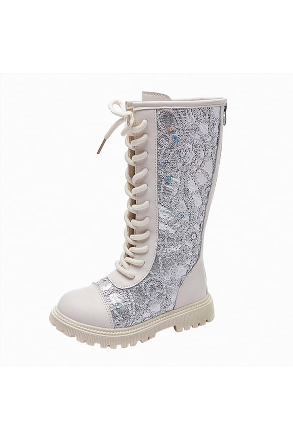 Girls Fashion Boots Lace Up Bowknot Non-slip Booties Outdoor Combat Shoes Riding Mid Calf Punk Horse Riding Boots for Girls (Little Kid/Big Kid),13.5