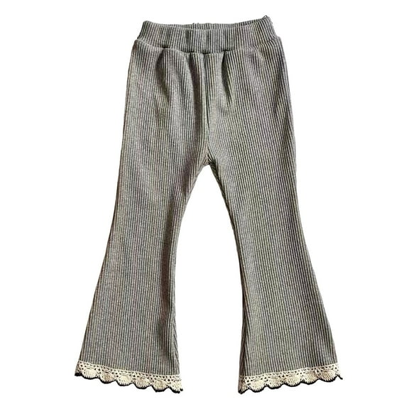 CAICJ98 Girls Flare Pants Ruffle Ribbed Bell Bottoms for Toddler Girls Cotton Solid Elastic Waist Trousers Grey,5-6 Years