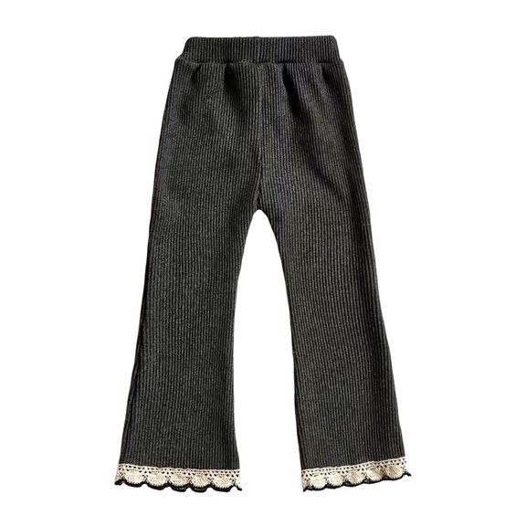 CAICJ98 Girls Flare Pants Ruffle Ribbed Bell Bottoms for Toddler Girls Cotton Solid Elastic Waist Trousers Light Gray,6-7 Years