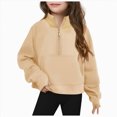 thumbnail image 1 of CAICJ98 Girls Half Ziper Collar Cropped Hoodies Long Sleeve Fleece Zip Up Pullover Sweatshirt for Girls (Beige,7-8 Years), 1 of 7