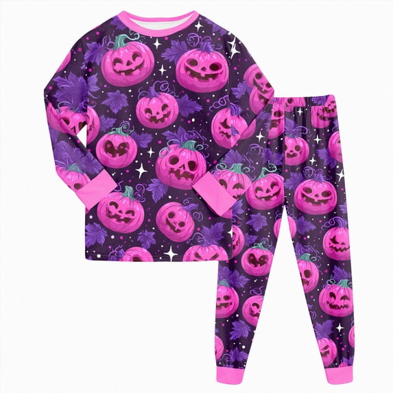 CAICJ98 Girls Halloween Pajamas Pumpkin Ghost Pajamas for Toddler Boys Long Sleeve Soft Cotton Pjs Set Kids 2 Piece Sleepwear (6-7 Years,Purple)