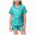thumbnail image 1 of CAICJ98 Girls Halloween Pjs Pumpkin Ghost Print Short Sleeve Button Down PJS Kids Toddler Sleepwear Nightwear Loungewear Set Girl Pjs (Mint Green,2-3 Years), 1 of 5