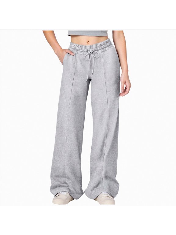 Girls High Waisted Pants Girls Casual Girls Jogger Pants Kids Wide Led Long Trousers with Pockets Girls Sweat Pants (Light Gray,8-9 Years)