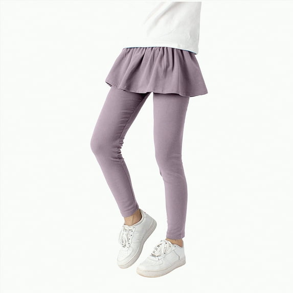 CAICJ98 Girls' Leggings with Skirt Cotton Ruffle Skirt Pants for Kids Uniform Clothes (Purple,8-9 Years)