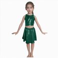 thumbnail image 1 of CAICJ98 Girls Metallic Crop Tops with Shiny Pleated Skirt 2 Pcs Set Kids Sleeveless Sparkly Dance Disco Outfits (Dark Green,7-8 Years), 1 of 5