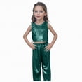 thumbnail image 1 of CAICJ98 Girls Metallic Outfit Sequin Dance Shiny Crop Top for Dancing Raves Festivals Metallic Pants (Dark Green,7-8 Years), 1 of 4