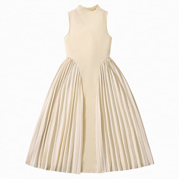 CAICJ98 Girls Princess Dress Sleeveless High Waist Casual A Lined Pleated Splicing Dresses for Girls (7-8 Years,White)