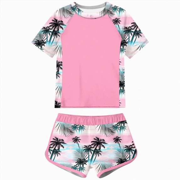 CAICJ98 Girls Rash Guard Swimsuit Kids Toddler 2-Piece Bathing Suit UPF 50+ Summer Beach Girls' Swimwear (Light Pink,3-4 Years)
