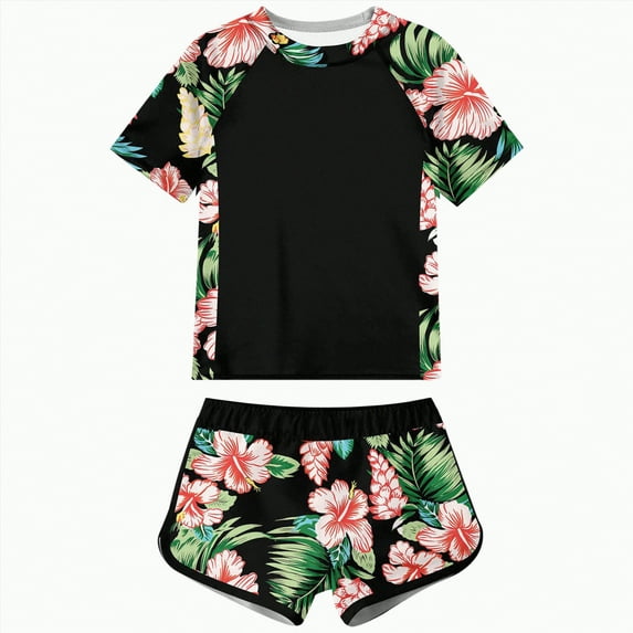 CAICJ98 Girls Rash Guard Swimsuit Toddler Kids 2-Piece Bathing Suit for Girls UPF 50+ Summer Beach Swimwear (Pink,9-10 Years)