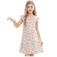 thumbnail image 1 of CAICJ98 Girls Ruffle Sleeve Dress Swing A-Line Twirly Skater Dresses for Toddler Girls Midi Casual Summer Sundress Beige,5-6 Years, 1 of 4