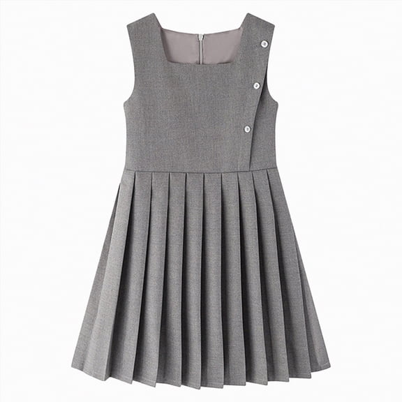 CAICJ98 Girls School Uniform Jumper Dress Solid Soft Sleeveless Crew Neck A-Line Pleated Dress (10-12 Years,Grey)