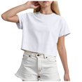 thumbnail image 1 of CAICJ98 Girls Short Sleeve T Shirts Toddler Summer Solid Color Crop Tops Crewneck Fashion Girls Tee Shirts White,5-6 Years, 1 of 5