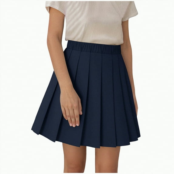 CAICJ98 Girls Skirt Casual Mini Flare Plain Tennis Skirt Stretch Waist Skater Uniform Pleated Skirt for Girls (Navy,16-17 Years)